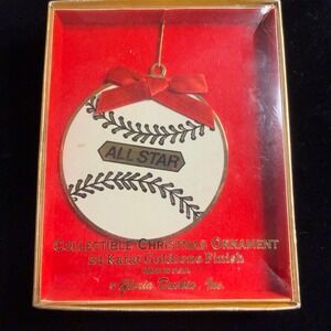 Gloria Duchin All Star Baseball Christmas Ornament 24K Goldtone Finish USA